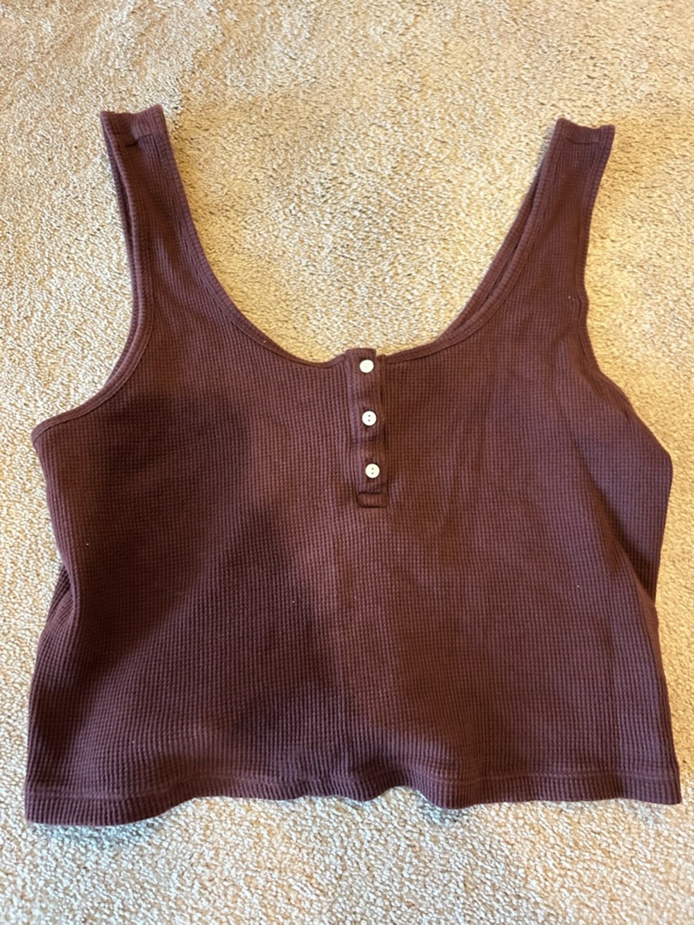 Waffle Knit Scoop Crop Neck Tank Top - Maroon